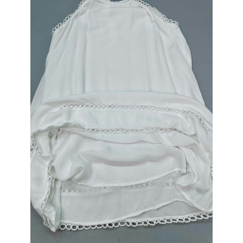 La Blanca White High Neck Cover Up Dress Crochet Trim Crinkle Fabric Size Small - Picture 7 of 10